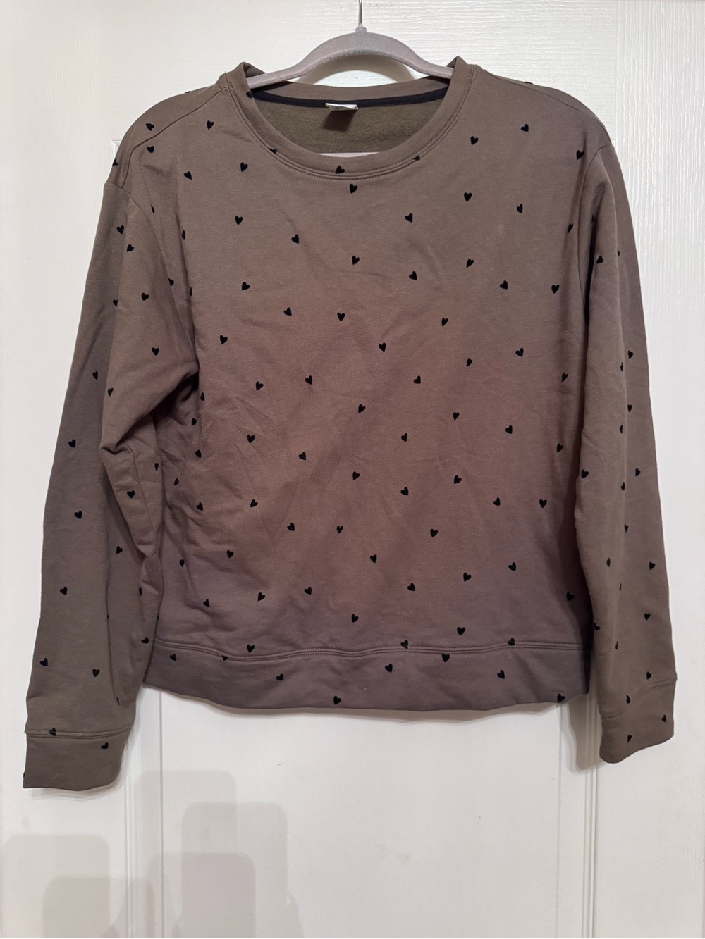 Jasmine & Ginger Dark Olive Crewneck Sweatshirt with Black Heart All over print
